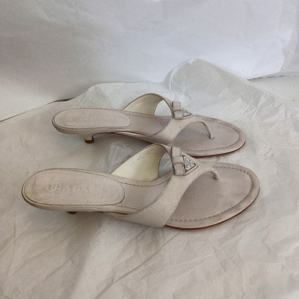 Prada bow thong leather triangle logo sandals size 39.5 - Picture 4 of 16